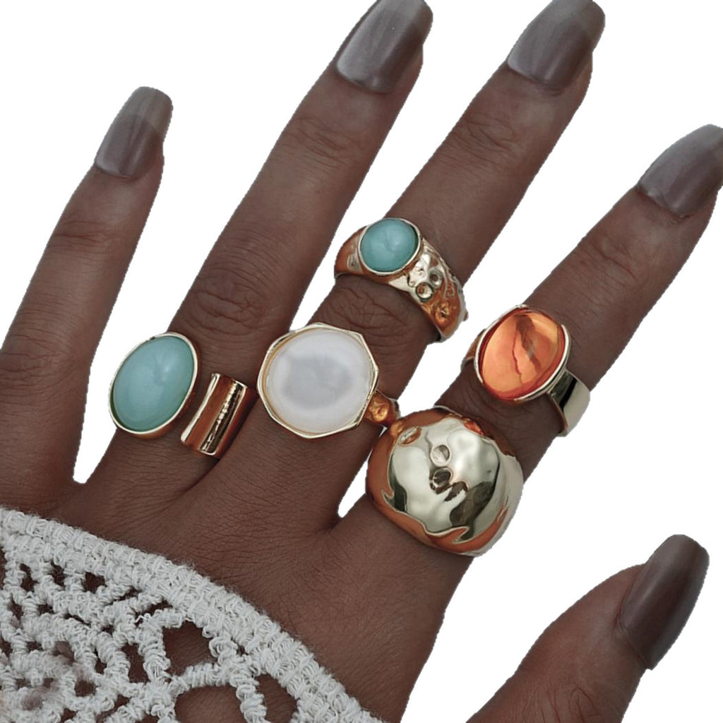 Damen Ring-Set mit kunstvollen Designs und verschiedenen Edelsteinen Shop Nory