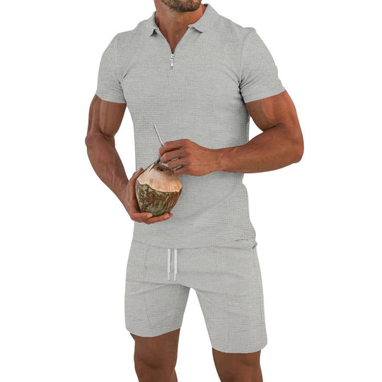 Herren lässiges Kurzarm-Set mit strukturiertem Polo und modischen Shorts