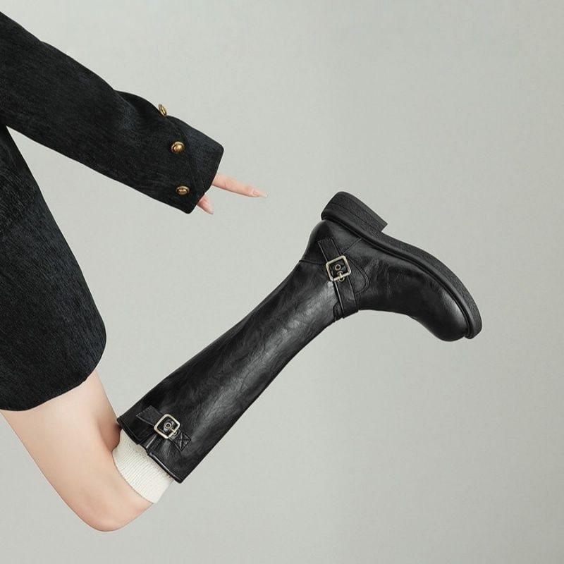 Damen Kniehohe Lederoptik-Stiefel mit verstellbaren Zierschnallen Shop Nory