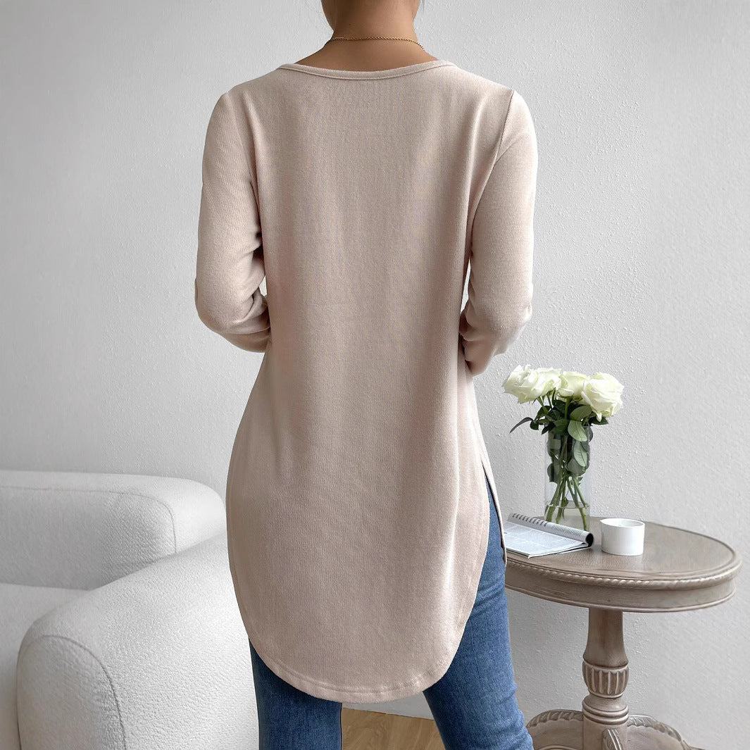 Damen Oversize Longline Feinstrick-Tunika mit Rundhalsausschnitt Shop Nory