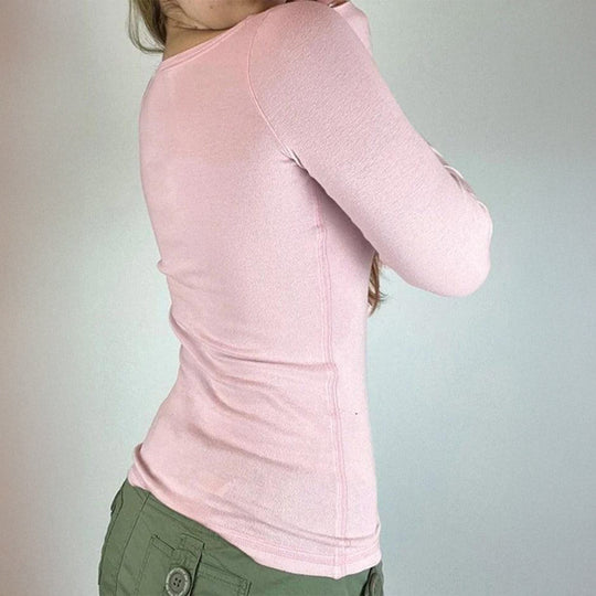 Damen nan tailliertes Langarmshirt mit quadratischem Ausschnitt, Knopfleiste und feiner Spitzenblende Shop Nory