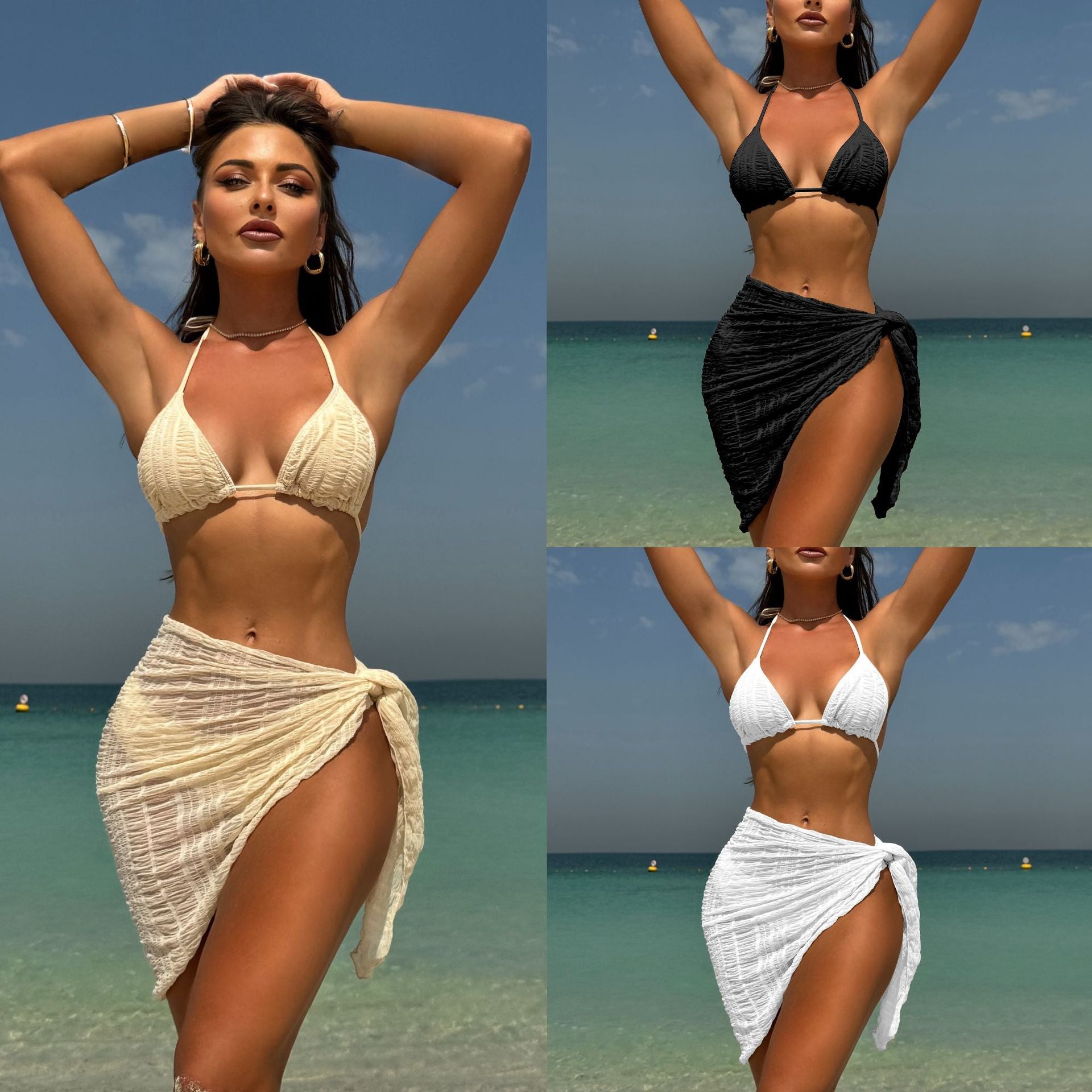 Damen Triangel-Bikini-Set mit strukturierter Oberfläche und verspieltem Rock
