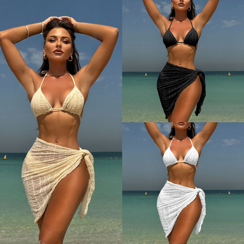 Damen Triangel-Bikini-Set mit strukturierter Oberfläche und verspieltem Rock