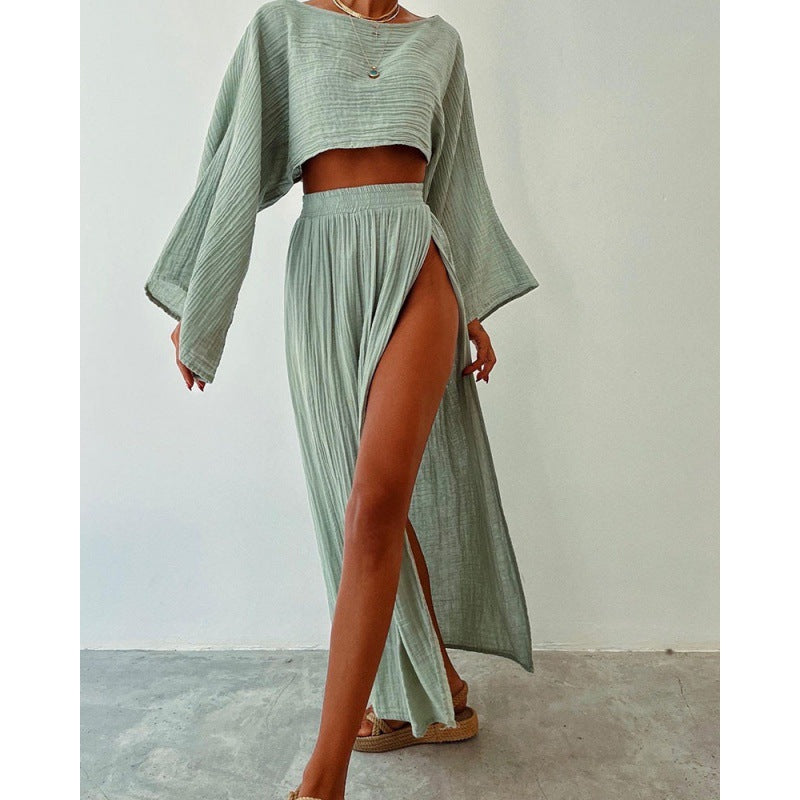 Damen Zweiteiliges Maxikleid mit Off-Shoulder-Design und Schlitz