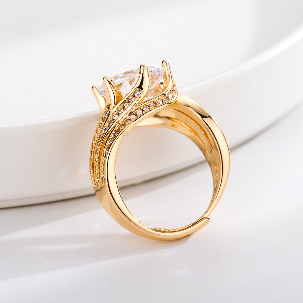 Damen Eleganter Ring mit funkelnden Zirkonia und geschwungenem Design Shop Nory