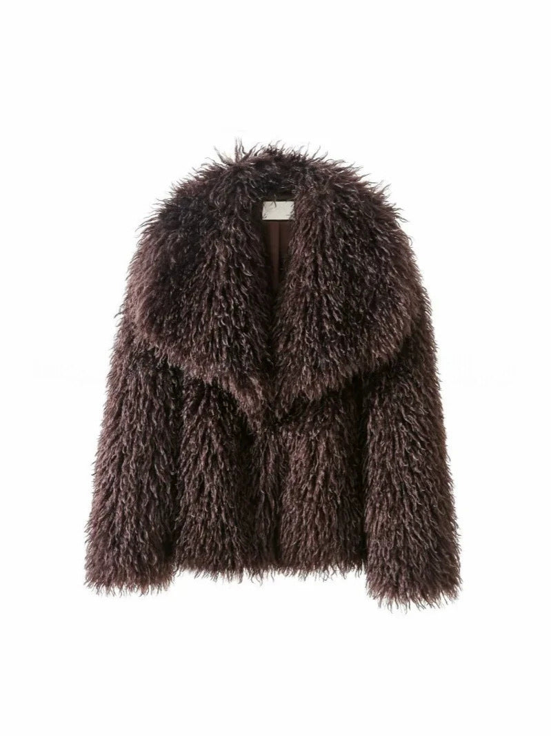 Damen Kurzjacke aus langflorigem Kunstpelz mit extra breitem Schalkragen Shop Nory