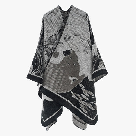Damen Jacquard-Cape mit grafischem Blumenmotiv und kastigem Oversize-Schnitt Shop Nory