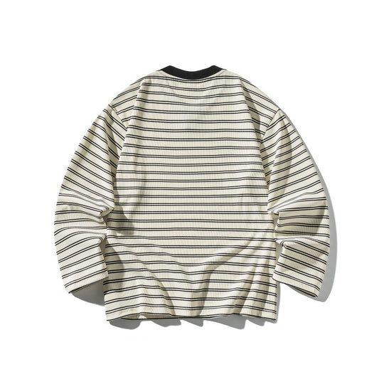 Unisex Gestreiftes Strukturiertes Longsleeve mit Notch-V-Ausschnitt und Rippenstruktur Shop Nory