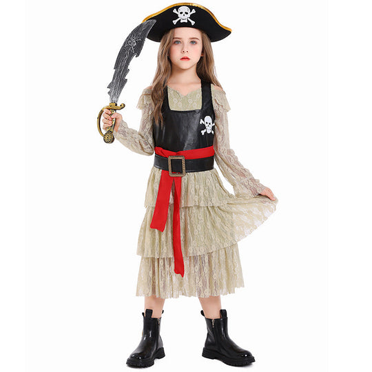 Mädchen Piratinnenkostüm mit herzförmigen Details und verziertem Hut Shop Nory