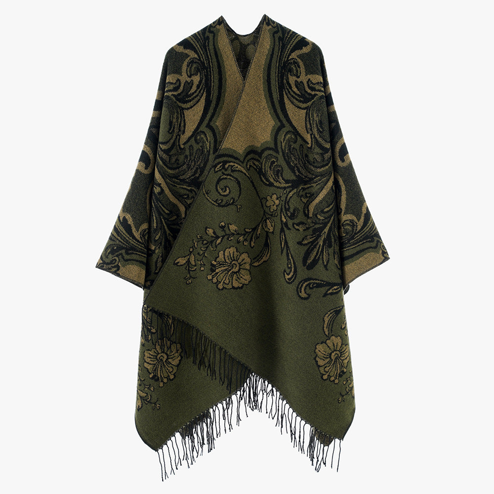 Damen Barock‑Jacquard Cape mit asymmetrischem Zipfelsaum und Fransen Shop Nory
