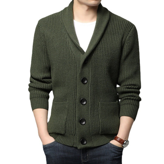 Herren Grobstrick-Cardigan mit Schalkragen, aufgesetzten Taschen und Knopfleiste Shop Nory