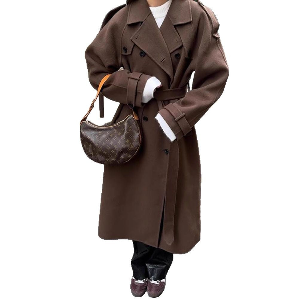 Damen Oversize Wollmantel mit breitem Reverskragen und Taillengürtel Shop Nory