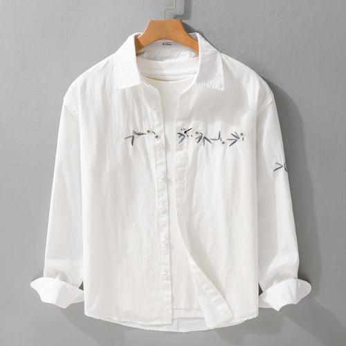 Damen Lockeres besticktes Baumwoll-Overshirt mit Kentkragen und Layering‑Detail Shop Nory