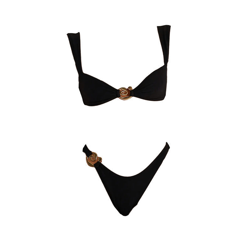 Damen Triangel-Bikini mit elegantem Goldakzent