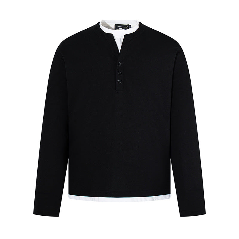 Herren Langärmeliges Henley-Layer-Shirt mit kontrastierendem Innenkragen und modernem Regular-Fit Shop Nory