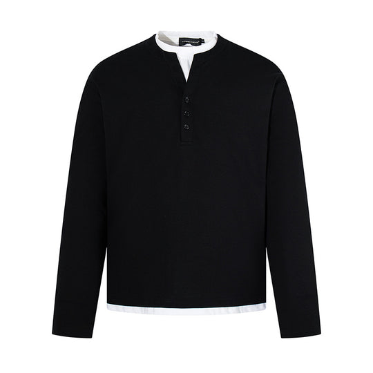 Herren Langärmeliges Henley-Layer-Shirt mit kontrastierendem Innenkragen und modernem Regular-Fit Shop Nory