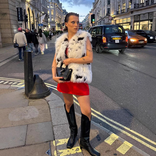 Damen Kunstfell-Weste mit hohem Kragen und lockerem Kurzschnitt Shop Nory