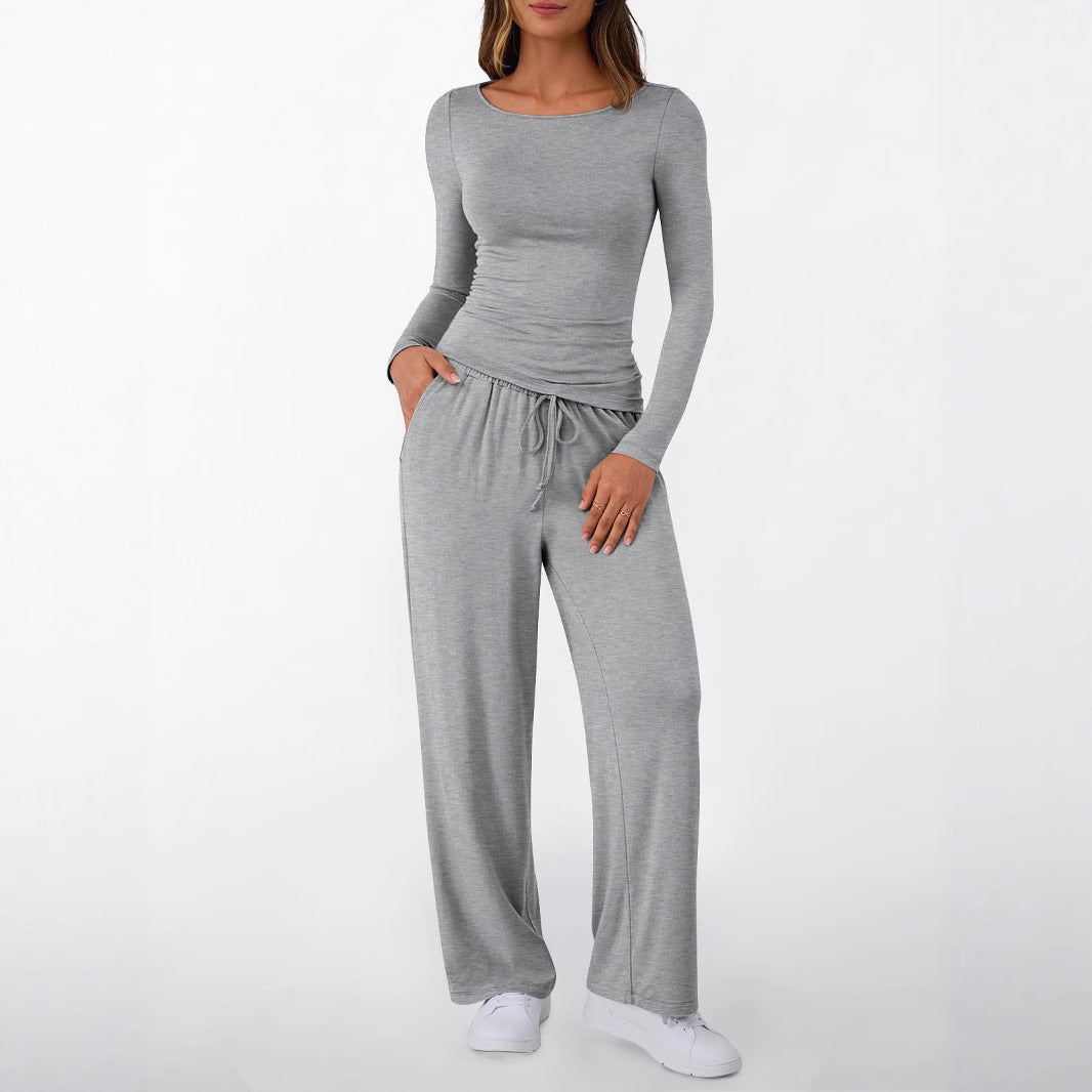 Damen Figurnahes Langarm-Shirt und Palazzo-Jerseyhose Loungewear-Set Shop Nory