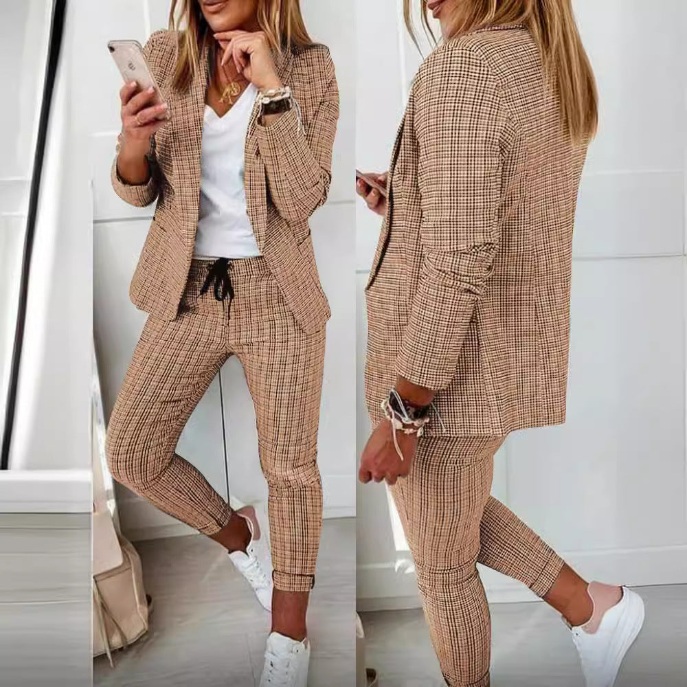 Damen nan lässig-elegantes Karozweiteiler Blazer mit Tunnelzug-Slimhose Shop Nory