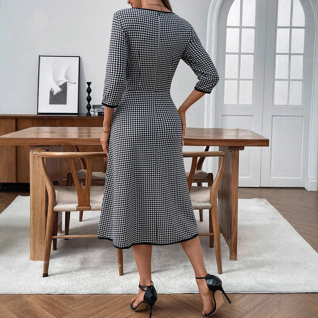 Damen Midikleid mit taillierter A‑Linie, dreiviertel Ärmeln und Vichy‑Karo Shop Nory