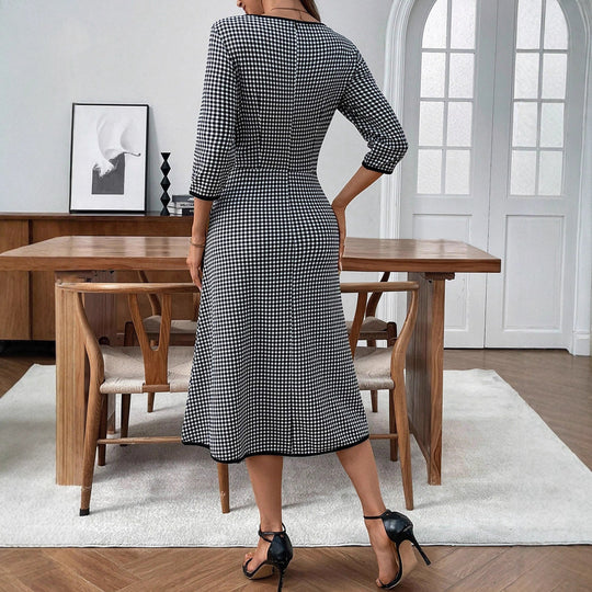 Damen Midikleid mit taillierter A‑Linie, dreiviertel Ärmeln und Vichy‑Karo Shop Nory