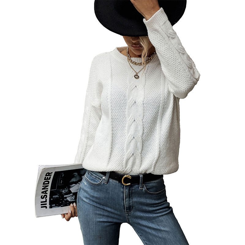 Damen Feiner Rundhals-Pullover mit Zopfmotiv und geripptem Saum Shop Nory