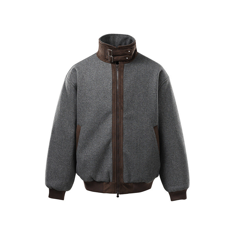 Herren Kurz geschnittener Boxy-Bomber aus Wollmix mit hohem Schnallenkragen und Veloursbesatz Shop Nory