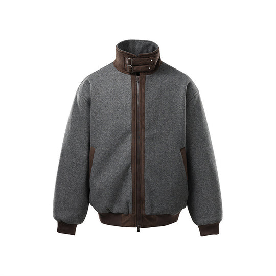 Herren Kurz geschnittener Boxy-Bomber aus Wollmix mit hohem Schnallenkragen und Veloursbesatz Shop Nory