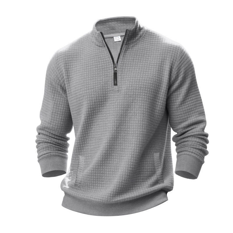 Herren nan Waffelstrick-Halbzip-Pullover mit Stehkragen und elastischem Saum Shop Nory