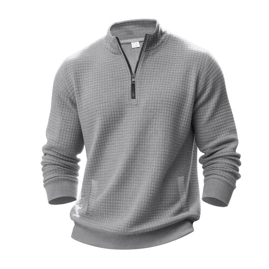 Herren nan Waffelstrick-Halbzip-Pullover mit Stehkragen und elastischem Saum Shop Nory