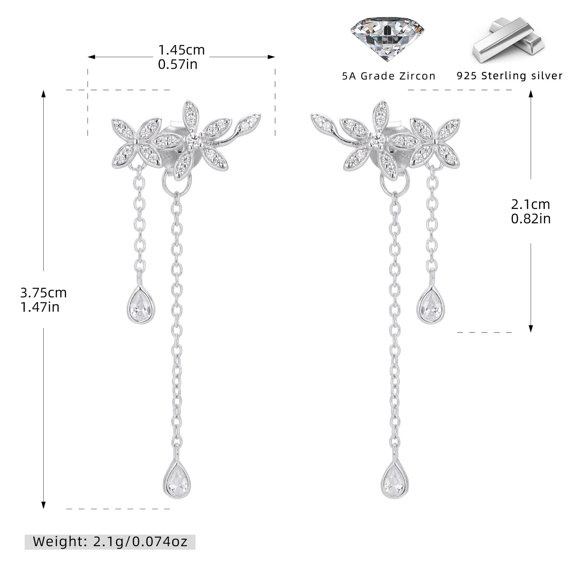 Damen Ohrhänger mit floralem Design und funkelnden Zirkonanhängern Shop Nory