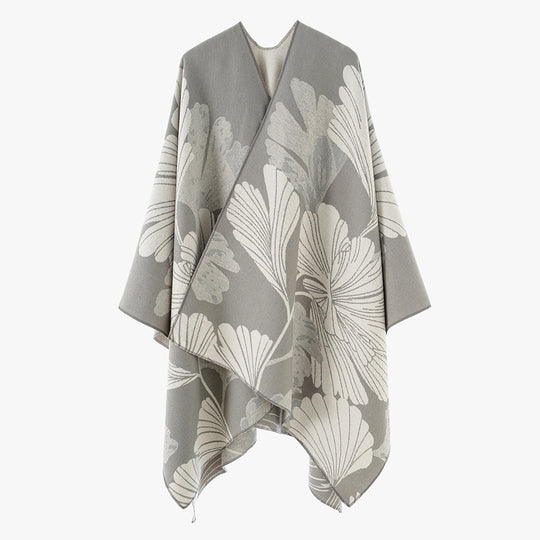 Damen Wendbarer Jacquard‑Überwurf mit großen Blattmotiven und asymmetrischem Zipfelsaum Shop Nory
