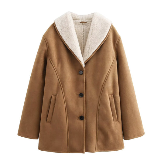 Damen Kurzmantel aus Veloursoptik mit Teddyfutter und Schalkragen Shop Nory