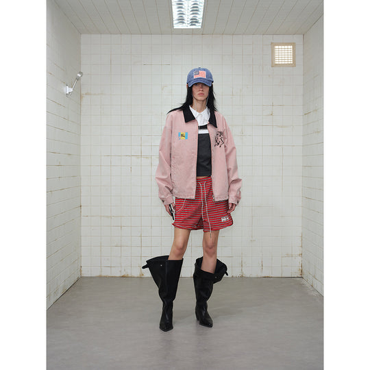 Unisex Boxy-Blousonjacke aus gewaschenem Baumwoll-Twill mit Cordkragen und Printdetails Shop Nory