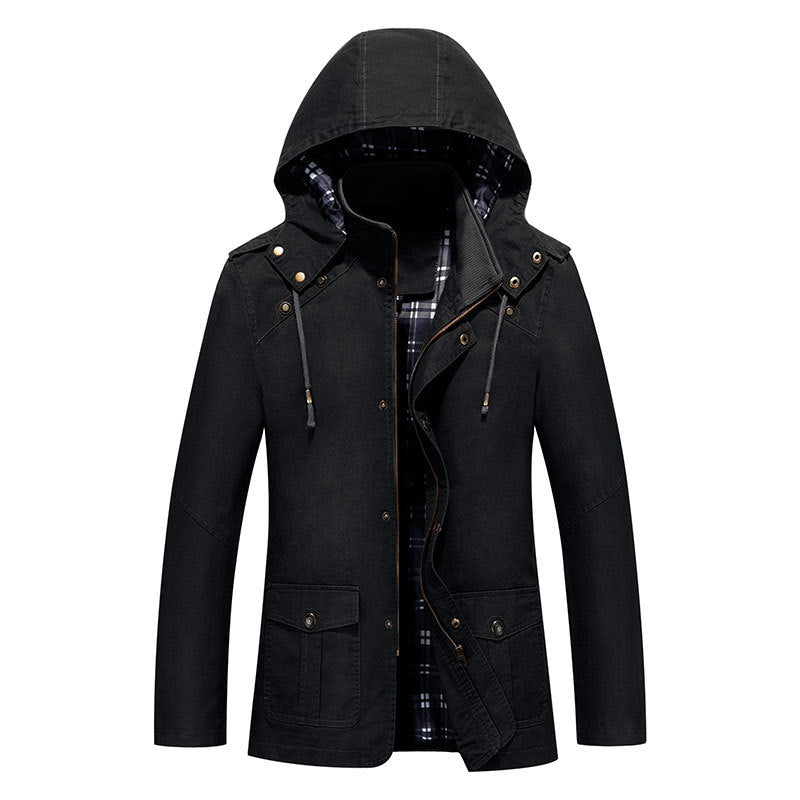 Herren Urbaner Baumwoll‑Hoodie‑Blouson mit Kapuze, kariertem Innenfutter und aufgesetzten Pattentaschen Shop Nory