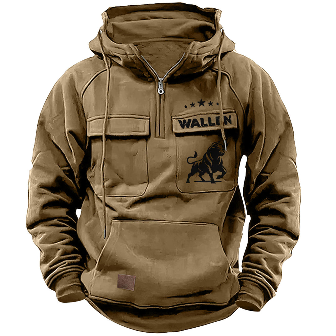 Herren nan Kapuzenpullover mit Halbzip, Cargo-Brusttaschen und Kängurutasche Shop Nory