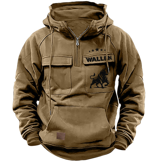Herren nan Kapuzenpullover mit Halbzip, Cargo-Brusttaschen und Kängurutasche Shop Nory
