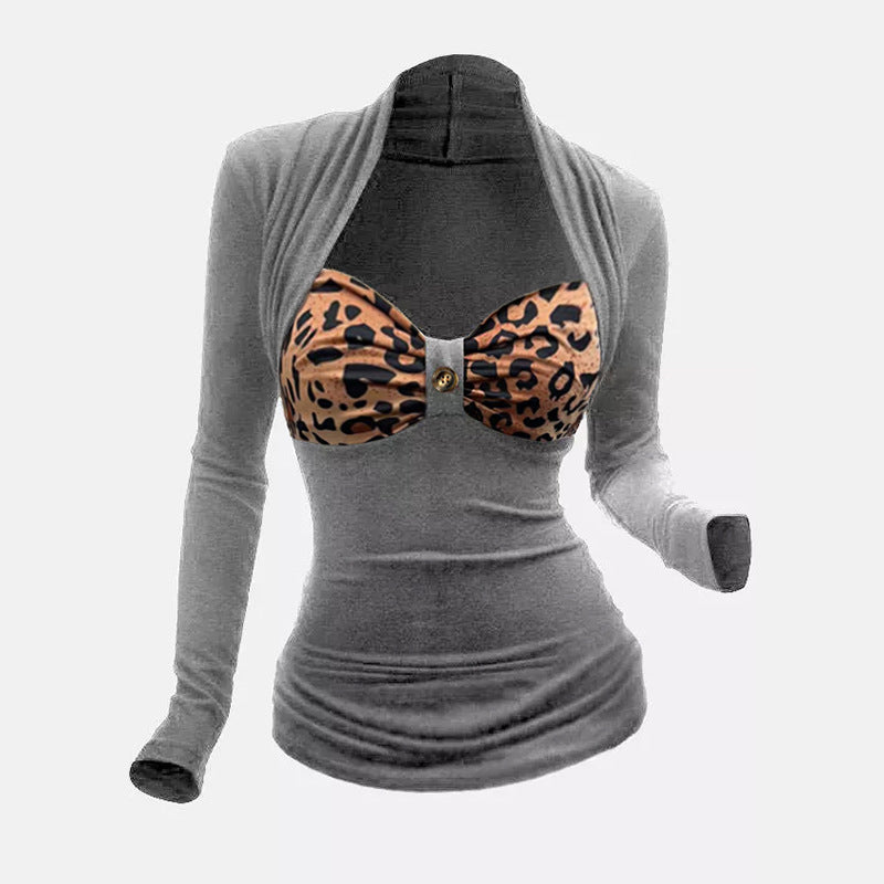 Damen Langarmshirt mit integriertem Leo-Bustier und Zierknopf Shop Nory