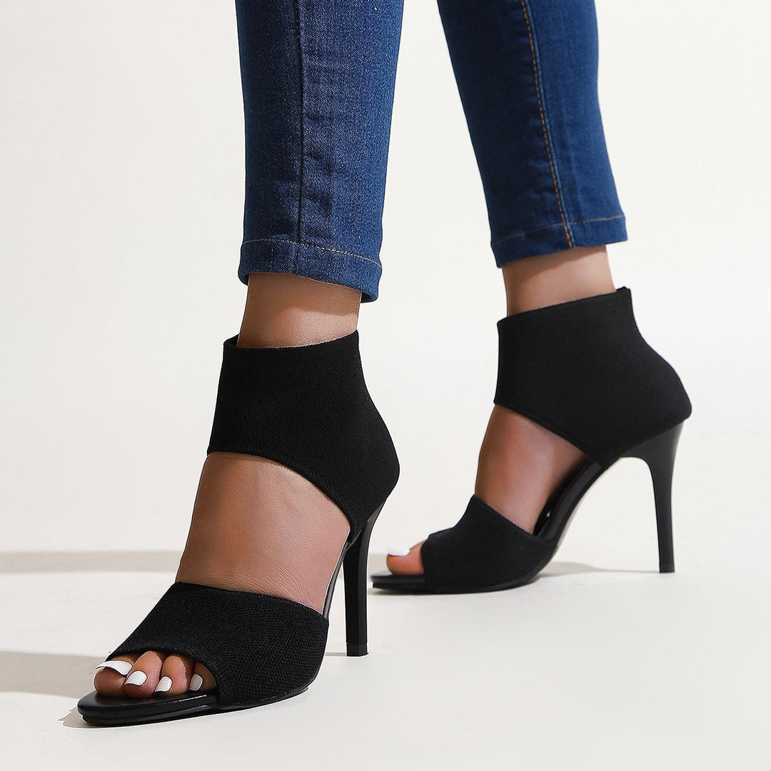 Damen Peep-Toe High Heels mit elastischem Strick-Oberschaft und hochmodernem Trichterabsatz