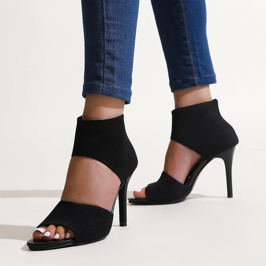 Damen Peep-Toe High Heels mit elastischem Strick-Oberschaft und hochmodernem Trichterabsatz