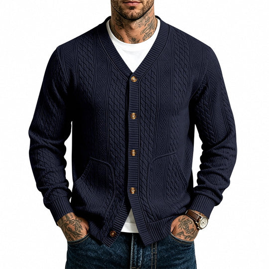 Herren Strukturierter Strickcardigan mit V-Ausschnitt und Zopfmuster Shop Nory