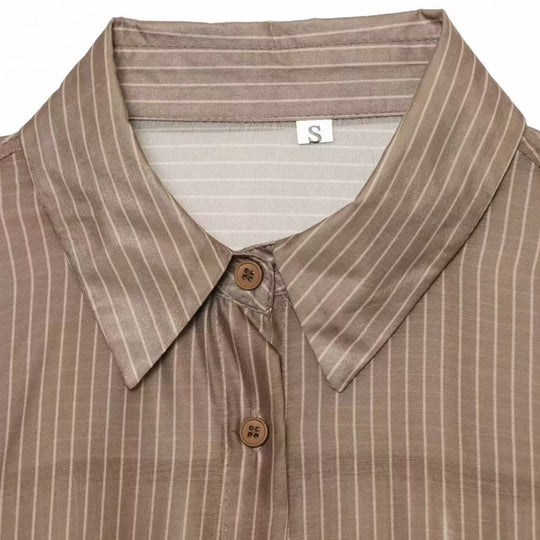 Damen Nadelstreifen-Seidenoptik-Bluse mit seitlicher Knotendetail Shop Nory