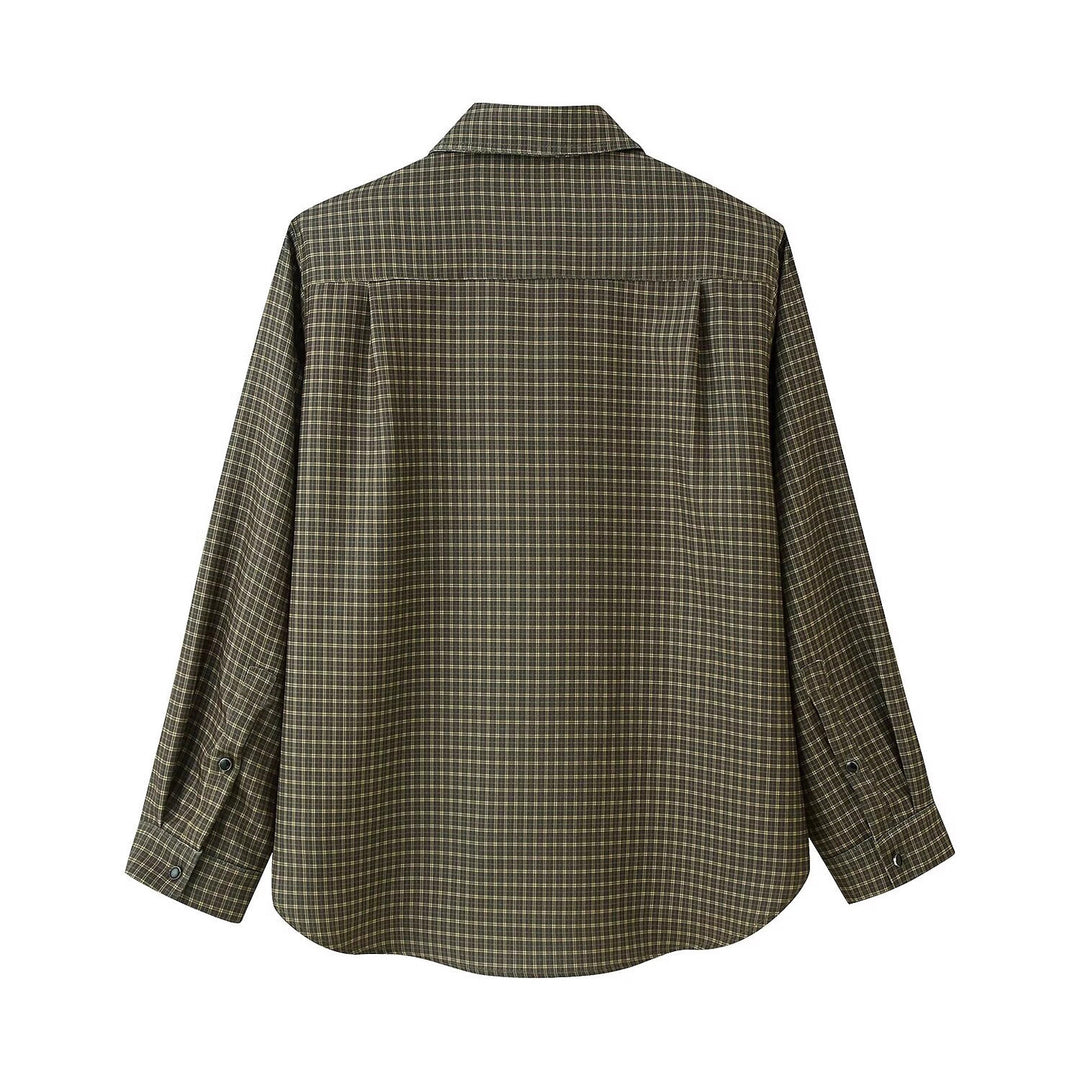 Damen Oversize-Karo-Hemd mit Brusttasche und abgerundetem Saum Shop Nory