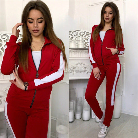 Damen Jogginganzug aus Stretchmaterial mit seitlichem Kontraststreifen und Reißverschluss Shop Nory