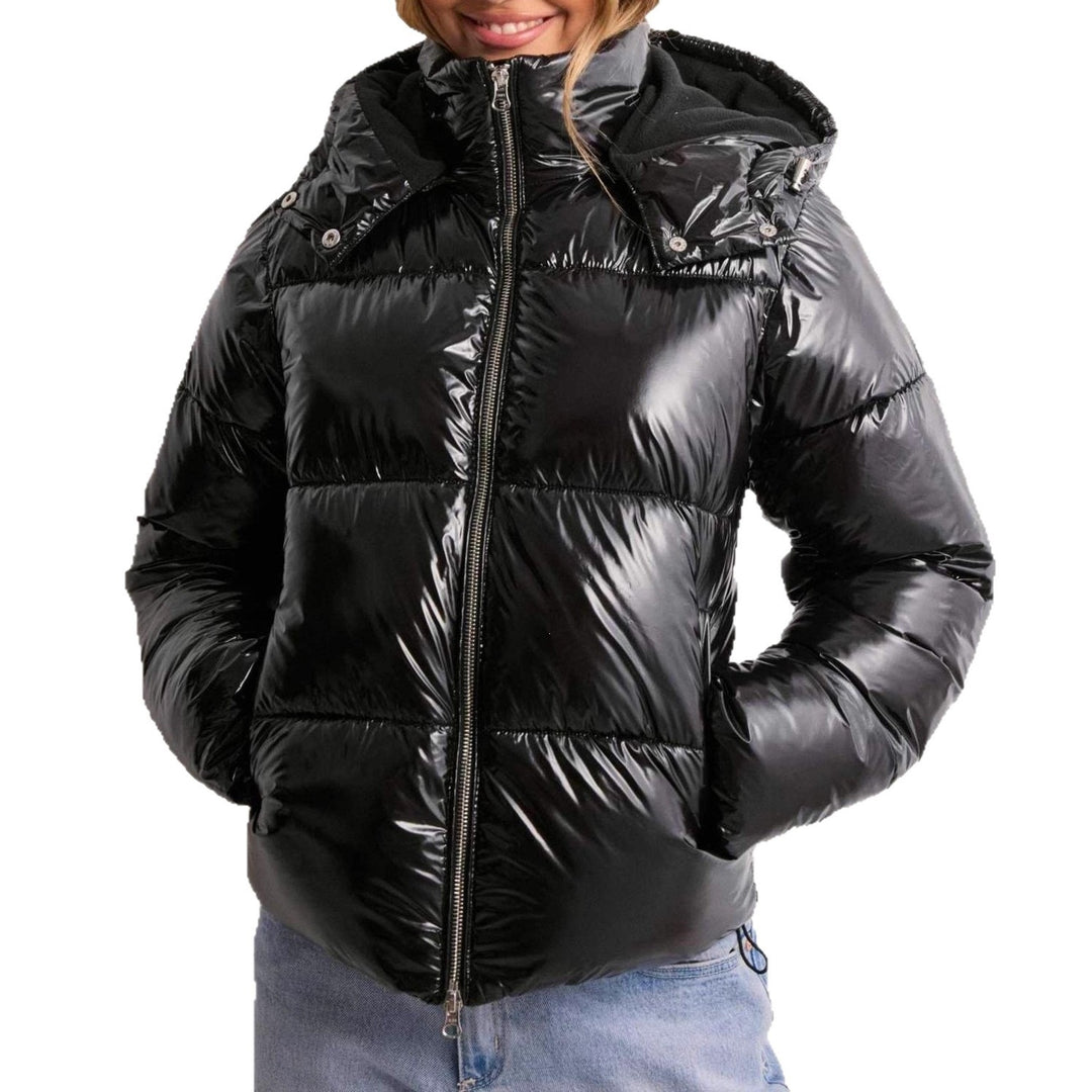 Damen Hochglanz Steppjacke mit Kapuze