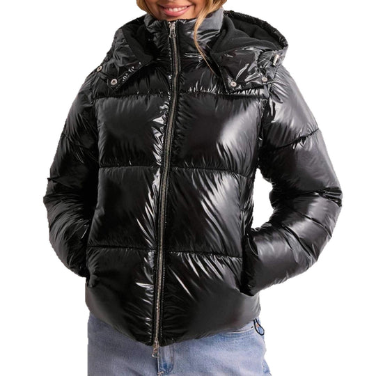 Damen Hochglanz Steppjacke mit Kapuze