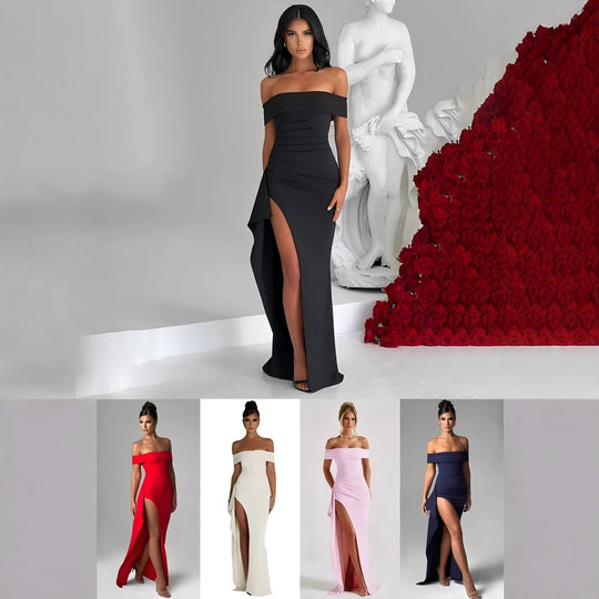 Damen Elegantes Off-Shoulder Abendkleid mit hohem Schlitz und tailliertem Schnitt