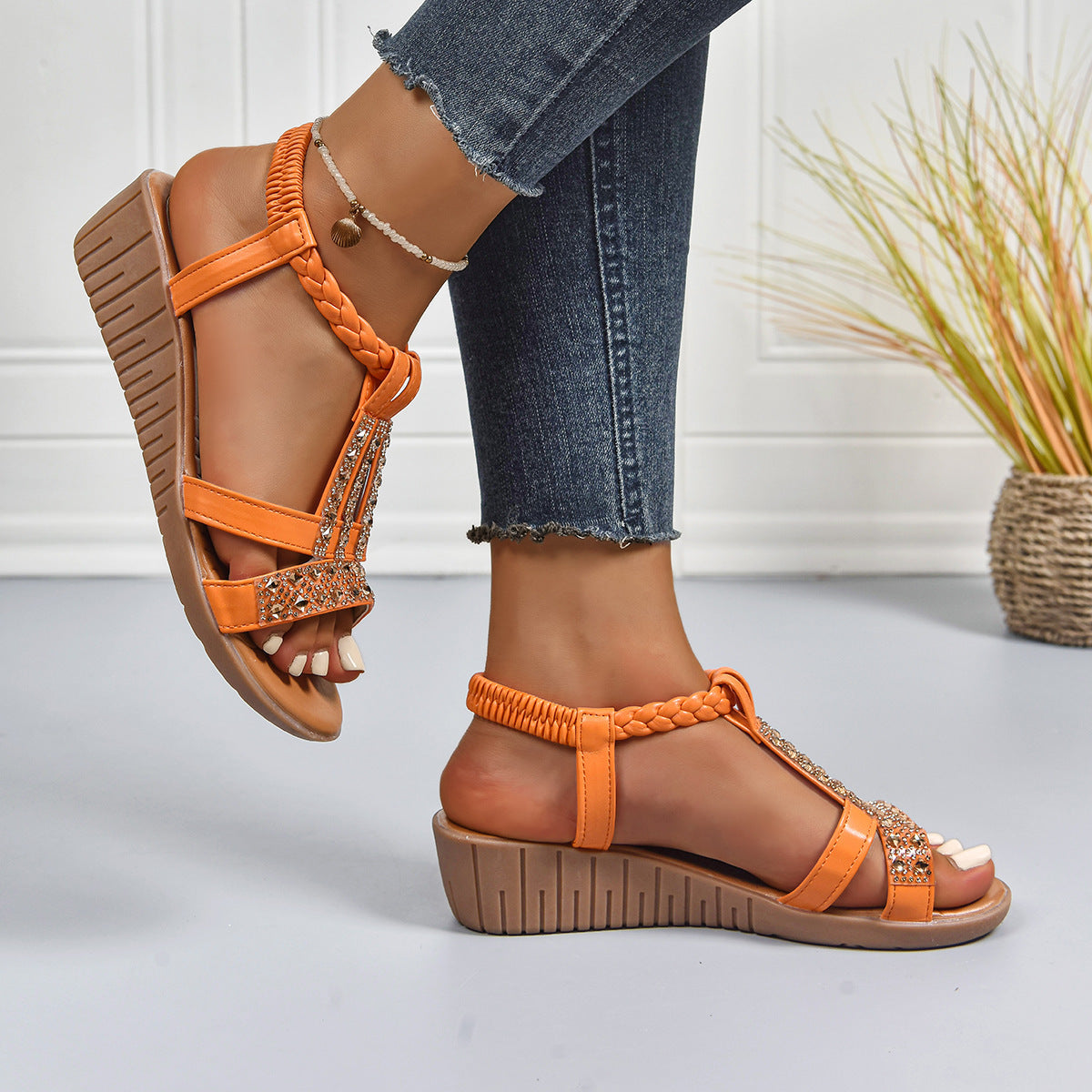 Damen Elegante Sandalen mit modischen Glitzer- und Blumenapplikationen