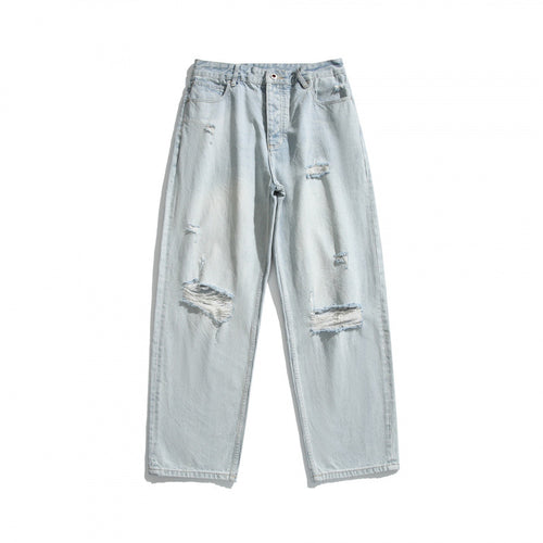Damen Baggy-Denimhose mit hohem Bund, Destroyed-Details und geradem Bein Shop Nory