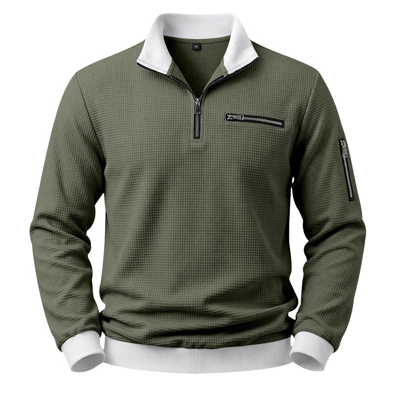 Herren Strukturierter Waffelpullover mit Halbreißverschluss und Reißverschlusstaschen Shop Nory